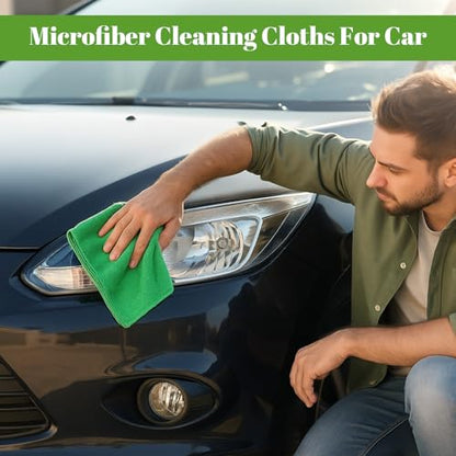 Nuenen 60 Pcs Microfiber Cleaning Cloths for Cars 16 x 16 Inch Ultra Absorbent Car Towels Drying Reusable Cleaning Supplies House Kitchen Window Microfiber Towel (Green) - color: Green