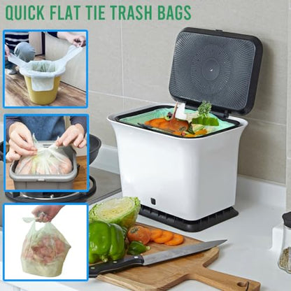 BEIDOU-PAC 1-2 Gallon Flap Tie Compostable Trash Bags, 120 Count Small Compost Kitchen Garbage Bags, Food Scrap Waste Bags for Countertop Bin, ASTM D6400, US BPI Certified - style: Flat ties | 1-2 Gallon | 120 Count