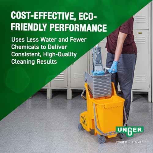 Unger Commercial 8-Gallon Dual-Compartment Mop Bucket with Side Press Wringer – Yellow, Ergonomic Design for Efficient Floor Cleaning COMBY