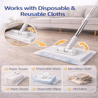 Quick Clip Mini Mop, One-Press Holder Mini Mops, 40In Long Handle Mopping Sweeper Stick, Retractable Handle Gap Cleaner for Kitchen Bathroom (1*Mop+10*Cleaning Cloth) - color: 1*mop+10*cleaning Cloth