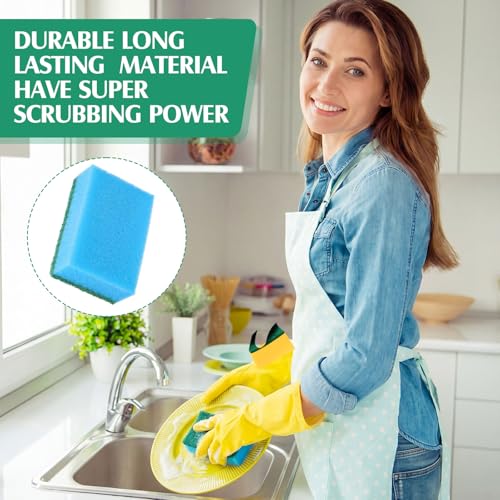 Patelai 100 Pcs Heavy Duty Sponges Kitchen Bulk Dish Sponges Scrub Sponge Abrasive Scrubber Cleaning Sponge Non Scratch Scouring Absorbent Dish for Washing Kitchen (Blue) - color: Blue
