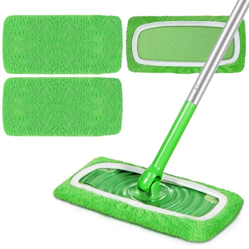 Reusable Microfiber Mop Pads Compatible with Swiffer Sweeper, 3 Pack Dry Sweeping Cloths & Wet Mopping Cloths, Washable Pads for Hardwood Floor Cleaning (Mop is Not Included) - color: Abb-green 3 Pack