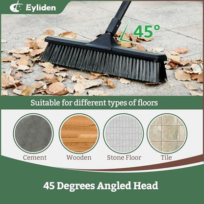 Eyliden 18" Push Broom for Deck Driveway Patio Garage | Heavy-Duty Stiff Bristles Sweeper with 66" Adjustable Handle | Outdoor Concrete Sidewalk Yard Snow Cleaning Tool, Black