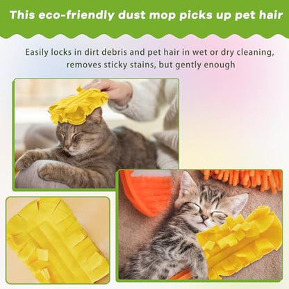 Zubebe 6 Pcs Duster Refill Reusable Fleece Duster Refills Feather Flat Dusters Multi Surface Washable Cleaning Pads Tools for Home, Blinds, Car, Pet, Furniture, Fans (Yellow) - color: Yellow