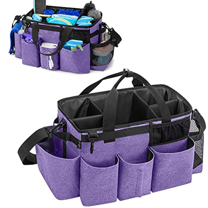 LoDrid Wearable Cleaning Caddy Bag with 4 Foldable Dividers, Cleaning Supply Tote for Cleaning Supplies, Cleaning Organizer with Shoulder Strap and Side Handles for Cleaners & Housekeepers, Purple - color: Purple