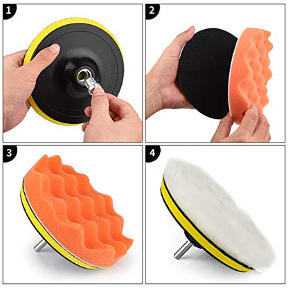 Kshineni Car Buffer Pads 6 Inch Buffing Polishing Pads, 11 Pcs Drill Buffing Kit, Auto Polisher Pads Car Foam Drill for Automotive Polishing, Waxing, Sanding, Sealing Glaze - size: 6Inch-11pcs