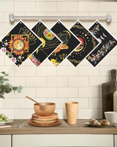 Miss Adola Swedish Dishcloths for Kitchen with Hooks - Reusable Dish Cloths for Washing Dishes Fast Drying Cute Fun 5 Pack Swedish Dish Towels Washable Cleaning Sponge, Sun Moon - color: Sun Moon