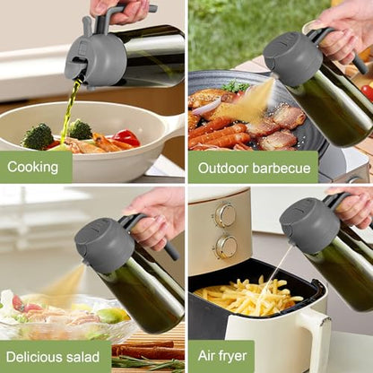 YARRAMATE 16oz/470ml Dark Green Oil Sprayer for Cooking with Stickers, Food-grade Premium 2 in 1 Olive Oil Dispenser Bottle for Kitchen Gadgets, Air Fryer, Salad, Frying, BBQ (Grey) - color: 10_Grey