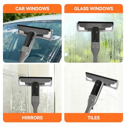 3-in-1 Window Squeegee Cleaner with Built-in Sprayer & Scrubber - Professional Glass Cleaning Tool for Outdoor Surfaces
