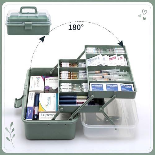 Mifoci Haze Green IVF Medication Organizer Gift Caddy 3-Layer Plastic Dividing Storage Box with Adjustable Spacers IVF Meds Must Haves Organize Supplies Womens Home Utility Box - color: Haze Green