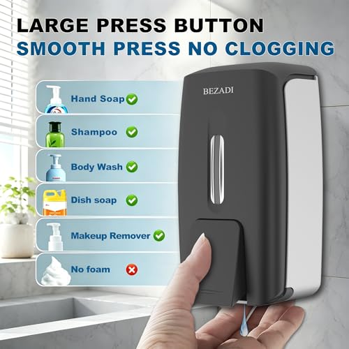 800ml Manual Soap Dispenser Wall Mount with Lock for Bathroom Kitchen Liquid Sanitizer ABS Balck 9088 - color: Black