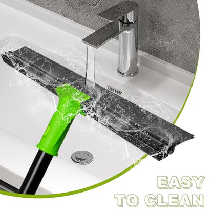 Rubber Floor Squeegee with 24” Heavy Duty Silicone Rubber Scraper Head and 60” Long Adjustable Handle, Shower Squeegees for Concrete Floor, on Multi-Surface Tile Glass Pool Garage Cleaning