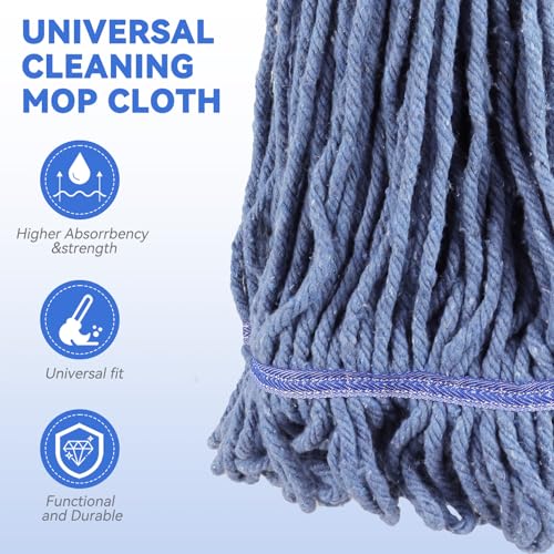 Commercial Heavy Duty Mop Heads Replacement: 1 Pack Industrial Wet Mop Head for Floor Cleaning - Commercial Products Looped End String Head Refills - color: 1 Count-blue