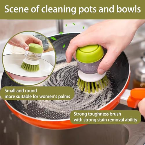 Soap Dispenser Dish Brush, Palm Brush Scrub Brush, with Storage Bracket and Drainage Base, Gray