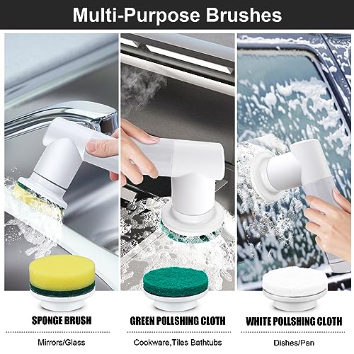 Electric Spin Scrubber,DEPURE Cordless Electric Cleaning Brush,Power Scrubber with 2 Rotating Speeds and 6 Replaceable Cleaning Brush Heads for Bathroom,Kitchen,Wall,Oven,Dish,Floor