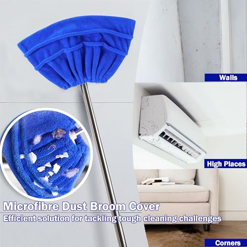 2 Pack Broom Cloth Covers Wet or Dry Cleaning Mops with Adjustable Drawstring Closure Multi-Purpose Microfiber Floor Towel Washable Reusable Cleaning Cloth for Pet Hair, Dust, Stain, Windows (Blue) - color: Blue