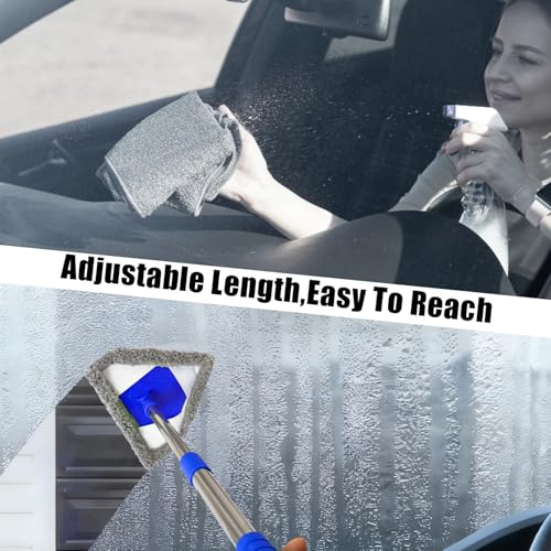 Windshield Squeegee Car Cleaning Tool, Equipped with 4 Reusable and Washable Ultra-Fine Fiber Pads, 13-16.7 inches Extendable Handle Can Rotate 180° Suitable for Car Glass and Household Windows
