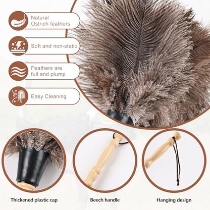 Ostrich Feather Duster 14" Natural Handheld Reusable Feathers Dusters with Wooden Handle for Cleaning Supplies Home Car Office - color: Natural-14in-stylec-1pcs