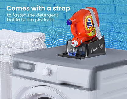 TidyFriend Liquid Laundry Detergent Holder Stand with Drip Tray & Rubber-Grip Feet, Stand for Laundry Room Organization and Storage, Fabric Softener Dispenser with Cup Holder (Black with Print) - color: Black/White Print