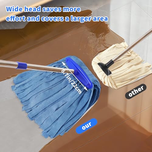 Microfiber Cloth Mop, Commercial Cloth Mops 52“ Stainless Steel Handle with 1 Mop Head for Floor，Indoor and Outdoor Use , Blue