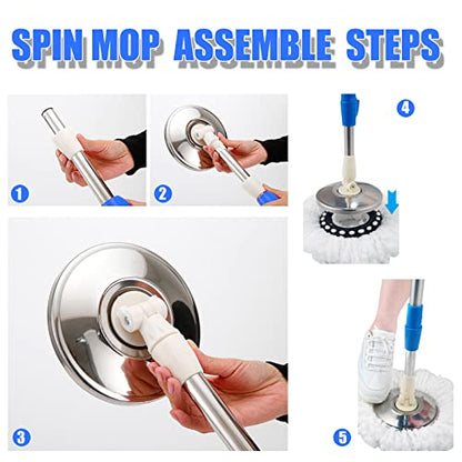 Spin Mop and Bucket System | 360 Spin Mop and Bucket with Wringer Set | Mops for Floor Cleaning | 3 Microfiber Mop Replacement Head Refills | 61" Extended Handle | Wet and Dry Use Floor Mop - color: Blue-1
