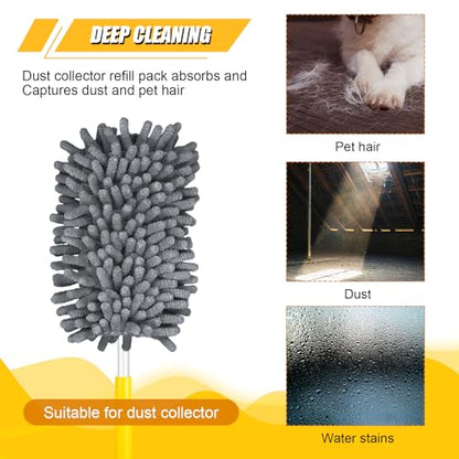 2pcs Duster Refills for Swiffer, Microfiber Dusters Heavy Duty Refills 360 Ceiling Fan Duster Replacements Reusable Hand Dusters for Cleaning (Gray) - color: Gray