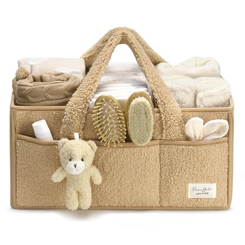 PeraBella Diaper Caddy Organizer for Changing Table, Storage Basket for Wipes, Gift for Baby Shower, Car Organizer, Nursery Organizer, Portable Storage - color: Soft Caramel