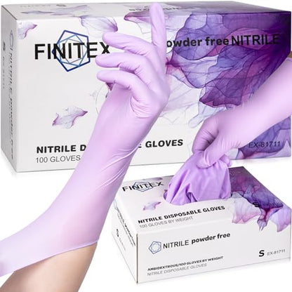 FINITEX Nitrile Disposable Latex-Free Gloves Purple - 5mil 100PCS Latex/Powder-Free 12inch Cleaning Medical Exam Food Glove - color: Purple (Small 100)