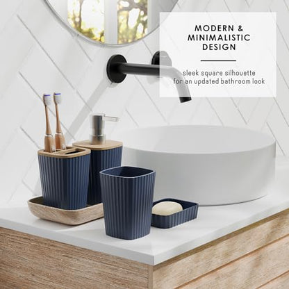 Clara Clark Bathroom Accessories Set - Bathroom Set, Bathroom Sets with Shower Curtain and Rugs, Shower Curtain Set with Bathroom Trash Can - Navy - 22PC - color: Navy Blue, size: Complete Set + Bath Rugs