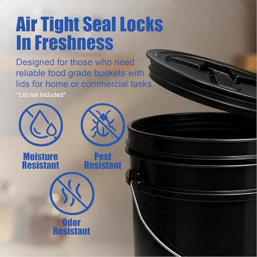 ePackageSupply 5 Gallon Bucket - Food Grade Bucket, Metal Handle Grip, BPA-Free, Heavy-Duty 90 Mil HDPE Plastic Pail, Stackable Utility Container, Made in USA, Lid Not Included, Black, 1 Pack - color: Black, size: 1 Pack