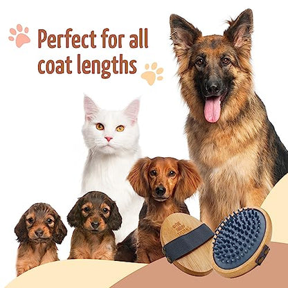 The Buddy System Rubber Pet Close Brush, Soft Touch Oval Palm Brush - Bamboo Massage Handheld with Rubber Bristles and Elastic Band for Dogs and Cats - Gray - color: Rubber Bristle - Gray