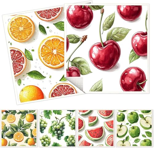6 Pack Swedish Dishcloths for Kitchen - Reusable Dish Paper Towels Cloths Washable,Absorbent Cellulose Cleaning Sponge Cloth Wipes Quick Dry, Decorative Tea Towels,No Odor Biodegradable(Fruit) - color: 6pcs - Fruit