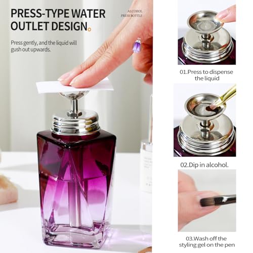 5 Oz/ 150ml Glass Push Down Pump Dispenser Bottle With Cap Push Down Glass Empty Pump Dispenser for Alcohol Makeup Clear Refillable Bottle Hand Pumping Press Container (Purple) - color: Purple - 150ml - Oval - 1pcs