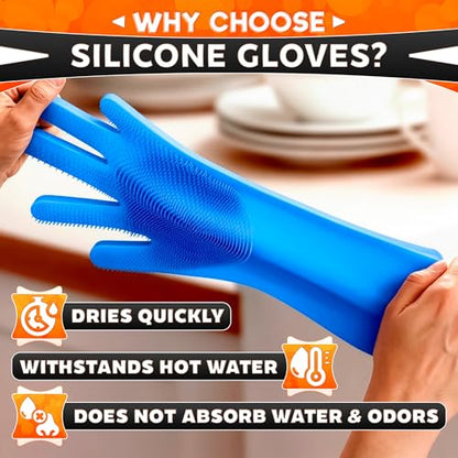 ALPENKOK Silicone Dishwashing Gloves with Scrubber – Non-Slip Silicone Gloves for Washing Dishes | Household Use - color: Light Blue