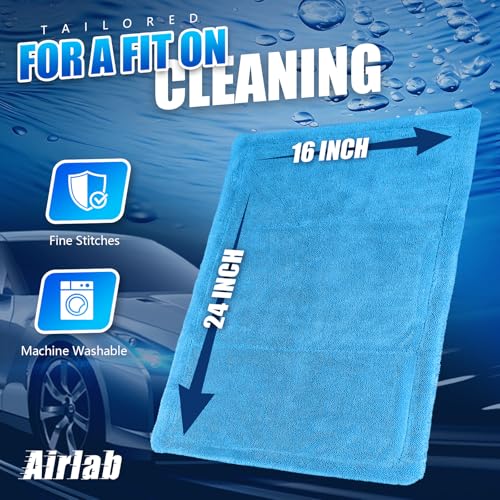 Airlab Car Drying Towel Microfiber Towels for Cars 1200 GSM Wash Auto Detailing Supplies Twist Pile Cleaning Cloth Absorbent Quick Dry Soft Loop Dry Flash Towel, 24 x 16 Inch,Pack of 1, Blue - color: 24 X 16 Inch, Pack of 1, Light Blue, 1200 Gsm