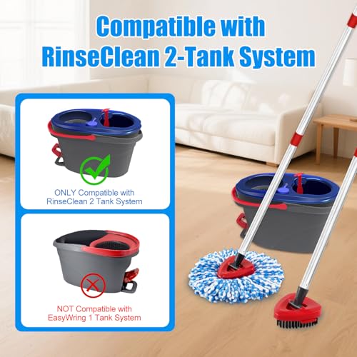 Mop Heads Replacements,Mop Handle,Scrub Brush,Base for Ocedar Rinseclean 2 Tank,Include 2 Microfiber Mops Replace Head,30-58" Adjustable Mop Stick,1 Scrubber Head,1 Spin Base,Bucket not Included - color: Blue & Silver