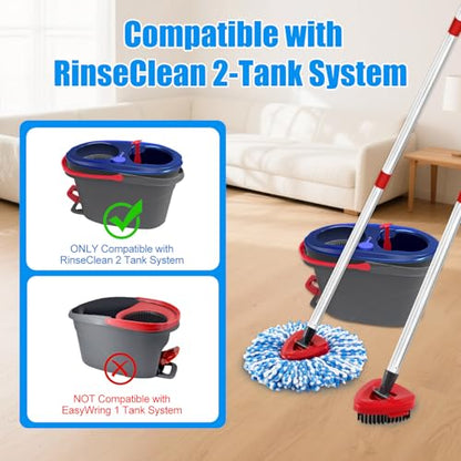 Mop Heads Replacements,Mop Handle,Scrub Brush,Base for Ocedar Rinseclean 2 Tank,Include 2 Microfiber Mops Replace Head,30-58" Adjustable Mop Stick,1 Scrubber Head,1 Spin Base,Bucket not Included - color: Blue & Silver