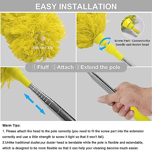 DELUX Microfiber Feather Duster Extendable Cobweb Duster with 100 inches Extra Long Pole, Bendable Head & Scratch-Resistant Hat for Cleaning Ceiling Fan, High Ceiling, Blinds, Furniture & Cars - color: Yellow