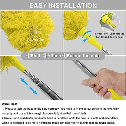 DELUX Microfiber Feather Duster Extendable Cobweb Duster with 100 inches Extra Long Pole, Bendable Head & Scratch-Resistant Hat for Cleaning Ceiling Fan, High Ceiling, Blinds, Furniture & Cars - color: Yellow