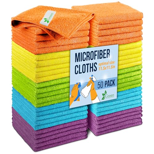 GREEN LIFESTYLE Microfiber Cleaning Cloth 11.5" x 11.5" 50 Pack - Edgeless Microfiber Towels for Cars, Cleaning Rags, Lint Free Car Microfiber Towel, Reusable Cleaning Cloths (Multicolor) - color: Multicolor, size: Pack of 50