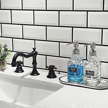 JASAI 2Pack Antique Design Glass Soap Dispenser with Rust Proof 304 Stainless Steel Pump, Refillable Hand Soap Dispenser with 10Pcs Stickers, Premium Soap Dispensers for Kitchen & Bathroom (Clear) - color: 2 Pack Silver