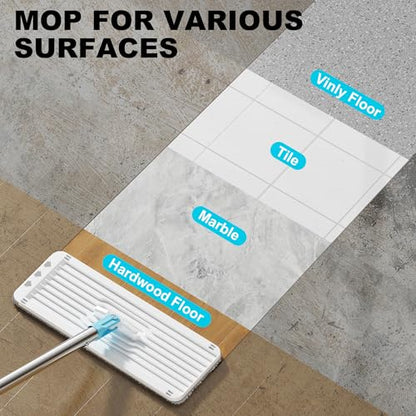 Mop and Bucket Set, 60" Long Handle Mops for Floor Cleaning, Squeeze Flat Mop and Bucket System, Dry & Wet Wall Mop Cleaner for Household Cleaning with 4 Microfiber Mops, Turquoise-Cyan - size: Mop System (Cyan) - 60" Handle - 4 Total Pads
