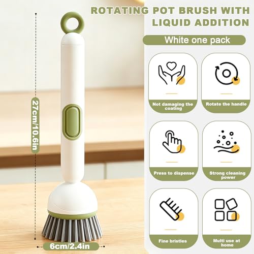 Dish Brush with Soap Dispenser- Kitchen Cleaning Brush, Adjustable Head Scrubber for Pots Pans Sink Cleaning Tool with Handle(Green) - color: Green