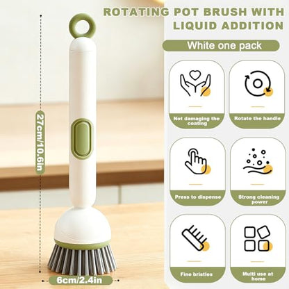 Dish Brush with Soap Dispenser- Kitchen Cleaning Brush, Adjustable Head Scrubber for Pots Pans Sink Cleaning Tool with Handle(Green) - color: Green
