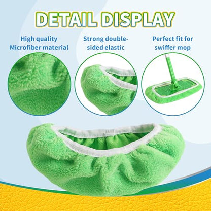 AmaVins Reusable Microfiber Mop Pads Compatible with Swiffer Sweeper Mop, Wet and Dry Flat Swiffer mop Cover, 5 Pack Washable Swiffer Pads for Surface/Hardwood Floor Cleaning (Mop is Not Included) - color: B-green 5 Pack
