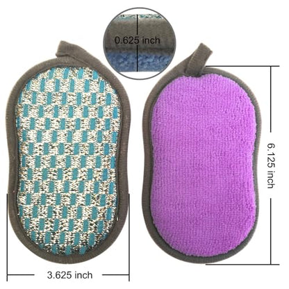 Multi-Purpose Scrub Sponges for Kitchen Scrub-it-Non-Scratch Double-Side Double-Effect Microfiber Sponge Along with Heavy Duty Scouring Power-Effortless Cleaning of Dishes Pots Pans Pack of 6 (Purple) - color: Purple