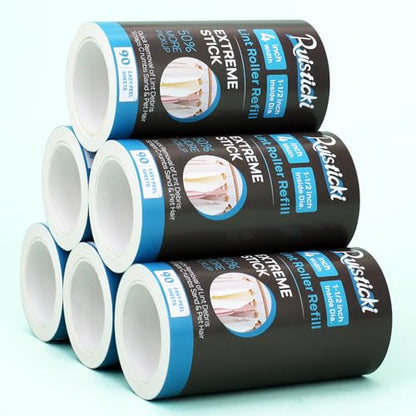 4 inch Lint Roller Refills for Evercare Extreme Stick All Purpose Lint Roller Standard Sticky Roller Refills 6 Pack 90 Sheets per Refill 540 Sheets Total (Inside Dia. 1 1/2 inch) - size: 4 inch (1.5'' ID)
