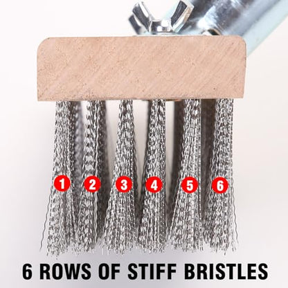 Stainless Steel Wire Scrub Brush with 63" Long Handle, 2PCS 8" Brush Heads, Heavy Duty Large Wire Brush, Stiff Metal Bristle Floor Scrubber, Patio Floor Cleaning, Wire Broom for Concrete, Deck, Moss - size: With 2PCS 8-inch brush head