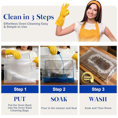 Oven Rack Cleaning Bags 19.6 x 27.5 Inch, 5 Pack | Heavy-Duty, No-Scrub Soaking, Side Zipper Opening, Reusable, Leak-Resistant
