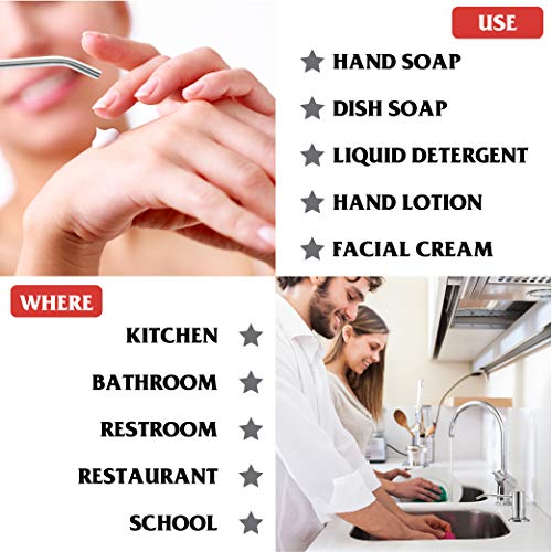 Stainless Steel Soap Dispenser for Kitchen Sink (Brushed Nickel), Built in Hand Sink Pump with Large 17 oz Bottle, Refill from the Top